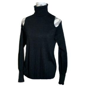 DKNY Cold Shoulder Black w/ Metallic Long Sleeve Sweater